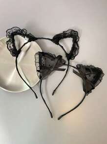 2 Peças Tiara de Orelha de Gato de Renda para Mulheres, Acessórios de Cosplay, Enfeite de Cabeça de Gatinho Fofo para Festa a Dois, Decoração de Cabelo para Festival de Halloween