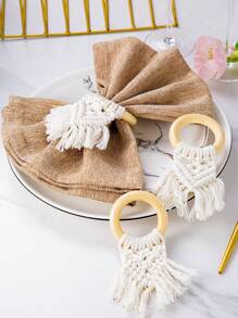 1-120 piezas Anillos de servilleta de cuerda de madera hechos a mano, Portaanillos de servilleta de madera rústica para decoración de mesa de comedor, Anillos de servilleta de estilo bohemio y de granja