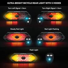 Smart Bicycle Turn Signal Tail Light With Remote Control Bike Horn Alarm, Rechargeable Waterproof Bicycle Rear Light Blinker