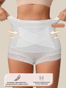 1pc Braga Faja Tiro Alto Sin Costuras. Control Abdomen, Levanta Glúteos, Detalle Encaje. - Blanco - Ver 7
