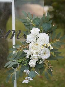 2pcs Artificial Flower Wreath, Suitable For Wedding Welcome Sign, Wedding Reception Ceremony Decor (White) - White - View 6