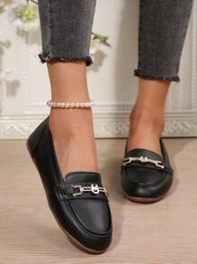 Round Toe Comfortable Flat Slip-On Rhinestone Decor Fashion Loafers