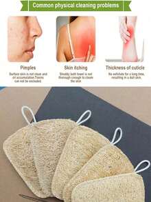 5 件天然丝瓜络去角质身体磨砂膏，采用丝瓜络沐浴海绵制成，男女适用 - 彩色 - 查看 2