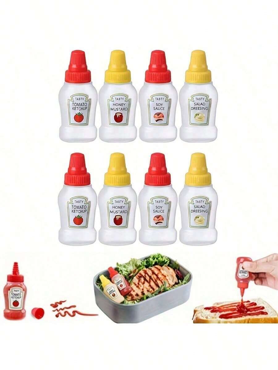 4pcs Mini Condiment Bottles, Salad Sauce Ketchup Refillable Plastic Squeeze Seasoning Bottles