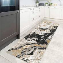 Washable Rugs Abstract Marble Rug, Modern Boho Marble Pattern Area Rug Soft Luxury Rug - Black - View 4