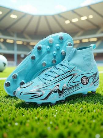 Teenagers' Sports Football Shoes, High-Top Ankle Support Football Shoes, Campus Student Boys & Girls Football Training Shoes, Football Match Specialized Shoes, Long Studs Anti-Slip, Good Foot Feel, Lightweight & Comfortable