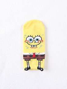 SPONGEBOB Bob Esponja 1/3/4/5 pares de meias curtas divertidas com estampa de desenho animado do Bob Esponja para o verão, respiráveis, absorventes de umidade, adequadas para uso diário, viagens escolares, meias curtas de cano baixo para estudantes, meias estilo barco - Multicolorido - Ver 12