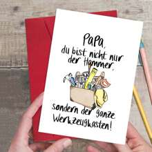 Eine lustige deutsche Vatertagskarte - Papa, du bist nicht nur ein Hammer, du bist die ganze Werkzeugkiste. Eine humorvolle DIY-Themenkarte für Väter, Stiefväter und Pflegeväter von Söhnen, geeignet für Geburtstage, Thanksgiving, Halloween, Weihnachten und das Oktoberfest in München