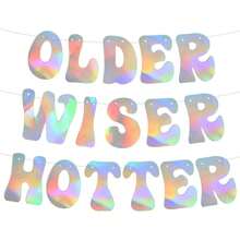 1Set Iridescent Glitter Older Wiser Hotter Banner -NO DIY - Pre-Strung Birthday Banner Decoration For 16th 18th 21th 30th 40th 50th 60th 70th 80th Or Any Birthday Party Women Funny Cute Birthday - Color - View 2