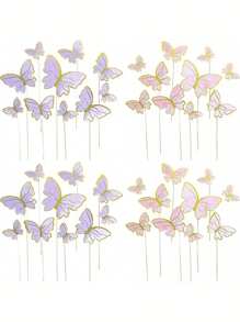 10/20Pcs Mixed Size Butterfly Cake Decorations, 3D Pink And Purple Butterfly Cupcake Decorations, Birthday, Wedding And Party Supplies, Baking Cake, Dessert, Appetizer, Snack Decorations, Butterfly Birthday Cake Decorations, Holiday Inserts, Combination Set