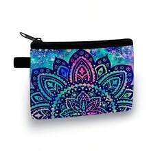 Stylish Mandala Print Zipper Pouch - Lightweight Durable Polyester Coin Purse With Vibrant Floral Design, Hand Washable & Zipper Closure For Boys & Girls (Black), Mini Purse - Multicolor - View 4