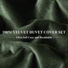 DIvellow Velvet Duvet Cover Queen Set Sage Green Comforter Cover 3Pcs Ultra Soft Cover Breathable Solid Luxury Flannel Velour Duvet Cover Zipper Closure Corner Tie - 墨綠色 - 查看 5
