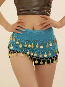 Oriental/ Belly Dance Coin Belt BellyDance Hip Scarf Golden Coins Belly Dance Costume Accessories Dancing Coin Belt Can Be Worn With Bracelet Jewelry, Suitable For Stage Performances With Bohemian Style