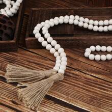 1pc Wood Bead Garland With Tassels, Home Decor, Natural Wooden Bead Garland, Perfect For Primitives, Room Decor, Country,Vintage Art, Home And Outdoor Decorations,Farmhouse Style Decor, It's A Nice Add To Decorate A Coffee Table