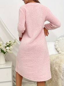 1 Piece Pink Love Bathrobe Flannel Long-Sleeved Thickened Nightgown Pullover Mid-Length Cute Home Clothes Nightgown Female Back To School - Multicolor - View 4