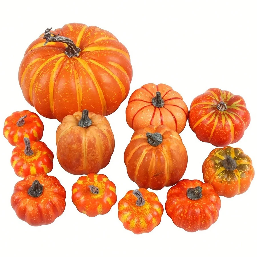 10 Pcs Assorted Artificial Pumpkins Set Classic Plastic Foam Faux Pumpkins For Fall Halloween Thanksgiving Tabletop Centerpiece Mantel Kitchen Decor - Multicolor - View 1