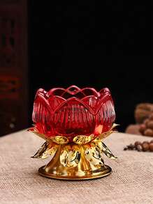 1pc, Elegant Crystal Lotus Candle Holder, Tabletop Religious Candlestick Decor, Alloy Butter Lotus Candlestick Ideal For Christmas, Easter, Thanksgiving, And More, Elegant Candle Holder, Candle Decor