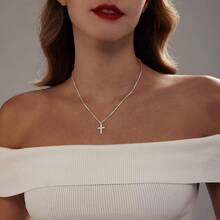 Cross Necklace For Women, Dainty 18K Gold Plated/Sterling Silver Small Cross Pendant Necklace Simple Gold Cross Necklaces For Women  Faith Jewelry Gift2025 - CZ十字銀 - 查看 7