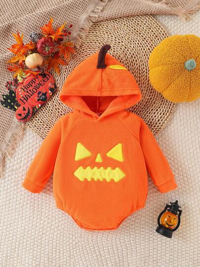 Baby Pumpkin Hooded Long Sleeve Romper Halloween Outfit