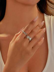 2pcs Stainless Steel Silver Fashionable Casual Circle Small Flower Opening Adjustable Women's Ring Set, Suitable For Daily Wear, Parties, Festivals, Beach Vacations, Gifts Or Collections