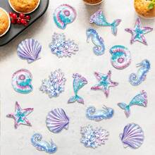 100pcs Mermaid Birthday Decorations Confetti, Seabed Theme Birthday Party Table Confetti, Dreamy Blue & Purple Seashells & Coral Design, Ins Style