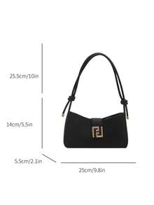 女士时尚休闲通勤单肩包，纯色便携斜挎包，适合购物、钱包、学生、年轻女性、办公室女性。非常适合办公室、大学、工作、商务、通勤、户外活动、旅行和野餐。 - 黑色 - 查看 2