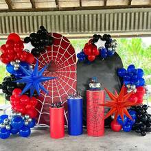 112/202pcs Spider Theme Balloon Arch Kit - Black Red Blue Silver Comic Style Decorations With Foil Star Balloons, Ribbon Balloon Chain Glue Dot Accessories | Birthday Party Backdrop, Babyshower Photo Booth Props, Men's Celebration Centerpiece Urban Power Style Decorations Easy To Arrange Birthday Decorations - Multicolor - View 6
