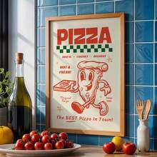 复古披萨海报，复古厨房艺术印刷品，画廊墙面艺术印刷品，复古厨房装饰，可打印墙面装饰，趣味美食海报，无框