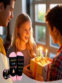 Chaussettes d'anniversaire, chaussettes roses, cadeaux thème anniversaire - cadeaux amusants et réfléchis pour les 13/18 ans, cadeaux de Noël et d'anniversaire créatifs, chaussettes d'anniversaire mignons, cadeaux pour adultes, cadeaux de Noël, cadeaux d'anniversaire 18/13 ans, les meilleurs cadeaux d'anniversaire pour les sœurs, fils, filles, neveux et nièces, convient pour le port intérieur et extérieur