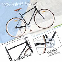 Fixed Gear Single Speed Bike 700C Road Bike With Flat Handle Bar, Urban Commuter Bicycle Hybrid Cycle With Rim Brakes, Steel Frame, 700 35C Tires For Men Women Adults Teens - Black - View 4