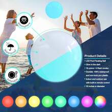 Light Up Beach Ball - 16" LED Floating Pool Ball Large Inflatable Pool Toys With 16 Colors Lights And 4 Modes With Remote Control Outdoor Pool Party Games(4-6-8Pcs) - Black - View 6