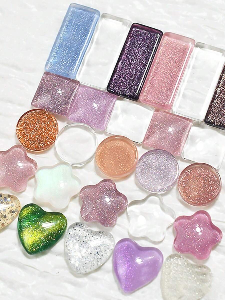 40 tấm thẻ trưng bày màu sơn móng tay bằng thủy tinh kiểu Nhật, hình trái tim và hình bầu dục trong suốt dùng để đựng sơn móng tay và gel móng tay - Nhiều màu - Xem 1
