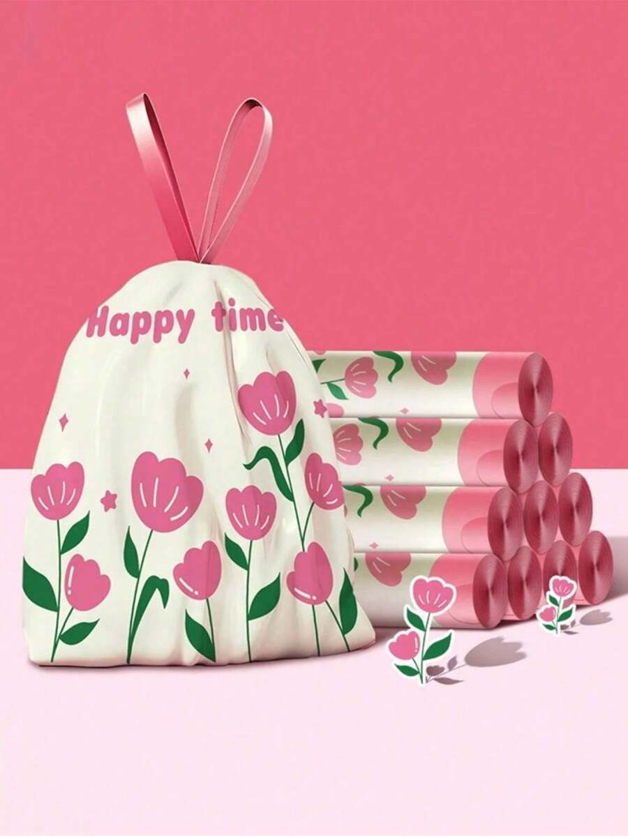 30pcs High-Capacity Thick Drawstring Garbage Bags, Creative Sunflower Pattern Handheld Sealed Cleaning Bags, Leakproof Kitchen Waste Storage Bags, Happy Mother's Day