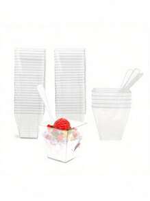 50 Stück 60ml klare Tassen/Schalen für Pudding, Mousse, Gelee, Partys, geeignet für Mousse, Pudding, Dessert, Mini-Eistorte usw. Wiederverwendbare Dessert-Dekoration für Geburtstags-Partys, Hochzeiten und andere Veranstaltungen