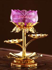 1pc, Elegant Crystal Lotus Candle Holder, Tabletop Religious Candlestick Decor, Alloy Butter Lotus Candlestick Ideal For Christmas, Easter, Thanksgiving, And More, Elegant Candle Holder, Candle Decor