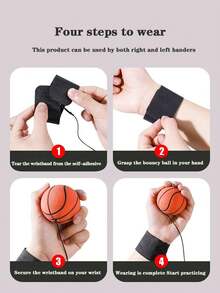 1/4pcs Fun Basketball Wrist Bouncer Ball Set, 60mm High Flex Youth Rubber Training Ball Strap Wrist Strap Kit - Throwing Rebound Sports Kit For Outdoor Activities Including Baseball, Soccer, And Tennis Wrist Ball Returner - Eye Coordination Exercise - Multicolor - View 7
