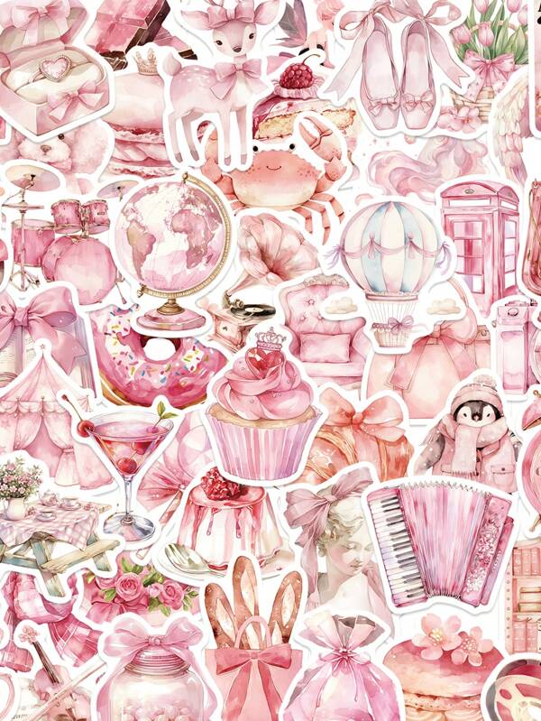 50Pcs Pink Korean 3D Preppy Stickers: Cute, Funny, Cartoon Waterproof Stickers For Suitcases, Water Bottles, DIY, Laptop, Skateboard, Party Decoration, And Gifts School Supplies, Back To School