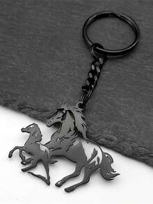 嘻哈马小马头动物钥匙扣 男女不锈钢金色银色男包饰钥匙圈 - 彩色 - 查看 10
