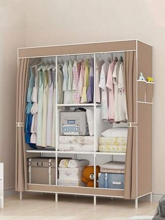 1 pieza Armario metálico minimalista con cremallera, estructura de tubo de acero reforzado, material reforzado, totalmente cerrado, a prueba de polvo, diseño plegable para almacenamiento en dormitorio y dormitorio, armario portátil