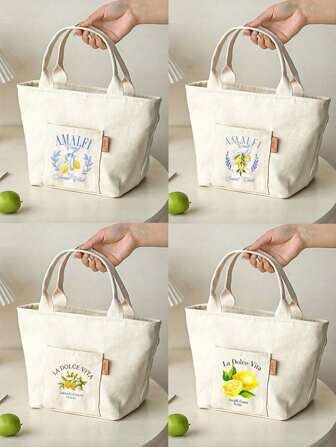Cat Printed Insulated Lunch Bag With Zipper, Canvas Tote Bag, Portable Travel And Picnic Storage Pouch, Multipurpose, Easy To Organize, Square Shape, Washable - Ideal For School, Work, Camping And Beach Outings