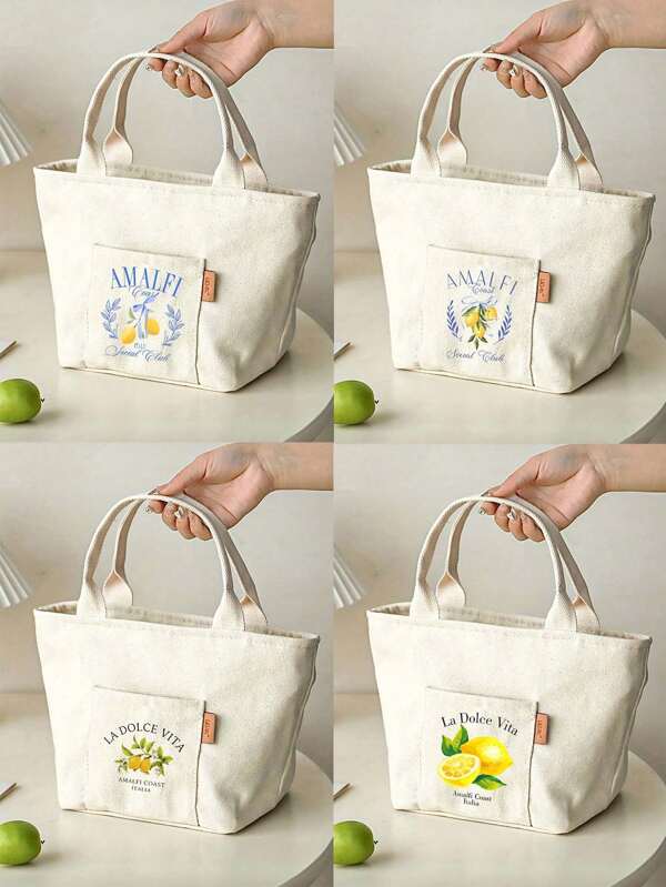 Cat Printed Insulated Lunch Bag With Zipper, Canvas Tote Bag, Portable Travel And Picnic Storage Pouch, Multipurpose, Easy To Organize, Square Shape, Washable - Ideal For School, Work, Camping And Beach Outings Bag For School School Accessories School Stuff