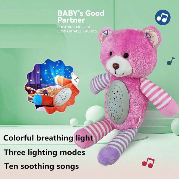 Muñeca de peluche rosa bebé con proyección de color de cielo estrellado, juguete sensorial proyector con luz y sonido para calmar el sueño de bebés