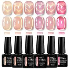 MEET ACROSS 6 pezzi Smalto gel per unghie in vetro nudo da 7ml, con magnetismo, luccicante, colore rosa nudo cristallino, semi-permanente, da soak off per manicure UV LED