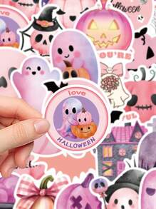 50pcs Pink Halloween Stickers Birthday Gift Birthday Decoration Graduation Season Gift For Handbook Journal Book Mug Fridge Skateboard Guitar IPad Decoration Material Stickers Wall Stickers Room Decor Wall Decor Wall Sticker Personalised Stickers Halloween Decor Home Decor Fall Decor