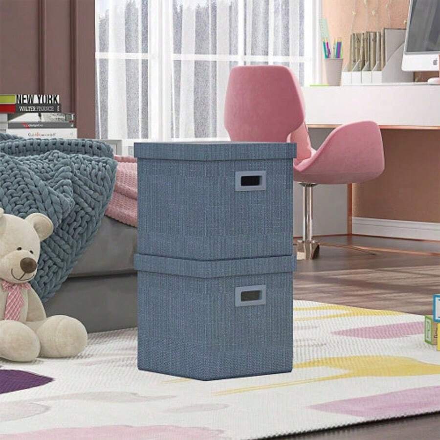 Set di 2 contenitori impilabili, pieghevoli, per soggiorno e camera da letto, 30 x 30 x 29 cm, blu