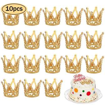 10 Pcs Tiny Small Rhinestone Tiara Crown Gold Mini Crown Cake Topper For Flower Arrangements Shower Birthday Wedding Decor