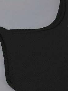 Summer Casual Solid Color Sleeveless Knit Dress - Black - View 4