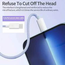 Paquete de 4 cables de carga rápida USB-C a Tipo-C trenzados de nailon, compatibles con 17 Pro Max/17 Pro/17/16/15 Pro Max/15 Pro/15 - Rosa, Azul, Morado, Gris - Multicolor - Ver 8