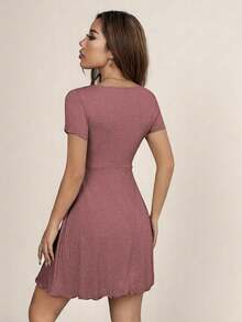 Vestido Midi Corto Sexy   Liso    Casual  Elegante  Sexy  Dulce  Fiesta  Night    Nudo  Cordón    Ideal Para  Playa  Noche de fiesta  Boda  Vacaciones  Oficina  Casa  Formal y de noche  Sesión de fotos  Calle  Despedida de soltera #SensaciónDelujo #EstiloRomanticoDeSanValentín - Rosa Palo - Ver 2