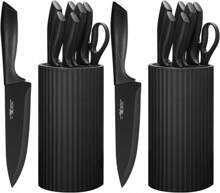 HUNTER.DUAL Knife Set, 8-Piece Kitchen Knife Set For Chef, Sharp Knife Set With Universal Knife Block, Anti-Rust Kitchen Knife Block Set, Ergonomical Design (Black)